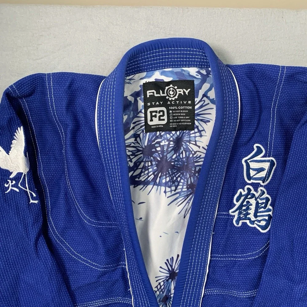 Fluory Grappling White Crane BJJ Gi Blue F2